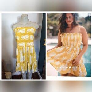 Anthropologie Yellow & White Mini Dress, Pineapple Print removable Straps sz 1x